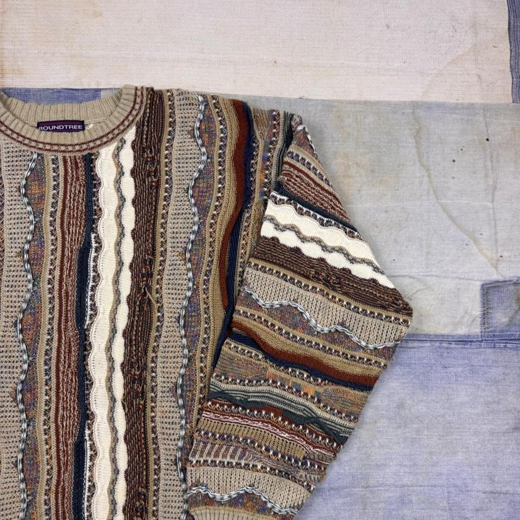 1990s Roundtree Yorke Coogi Style Textured Knit Sweater Beige Cosby | L