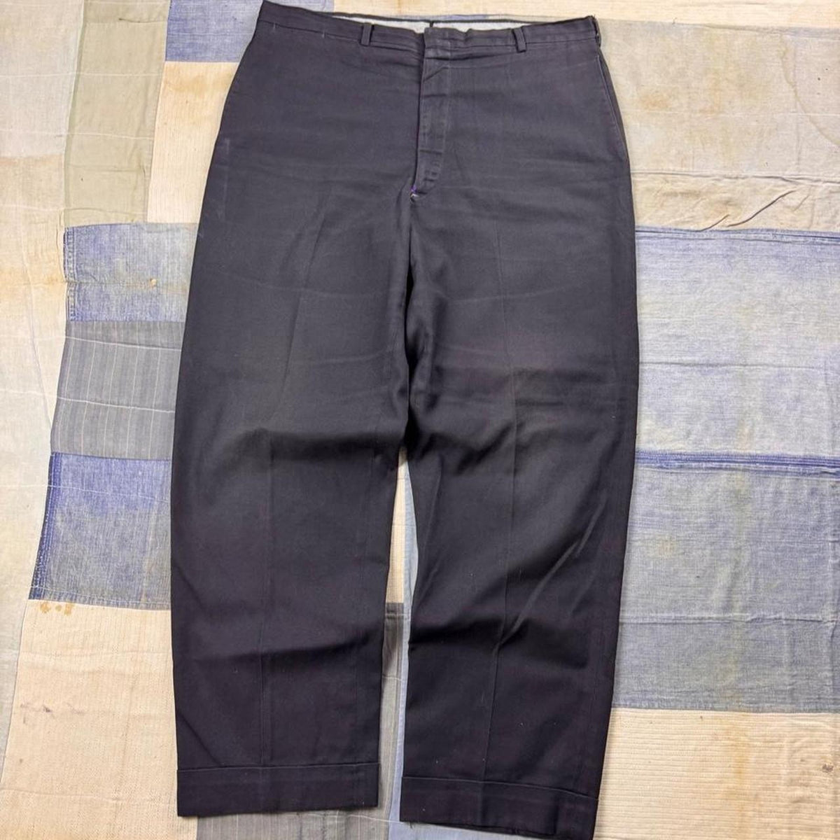 1940s Black Lightweight Cotton Trousers | 35x28