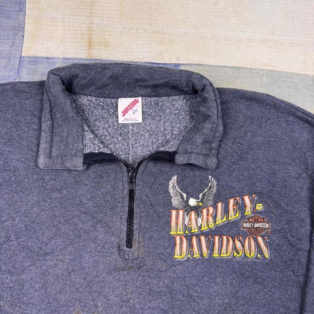 1980s Harley Davidson Quarter Zip Pullover Sweatshirt Los Angeles Fullerton Eagle | L