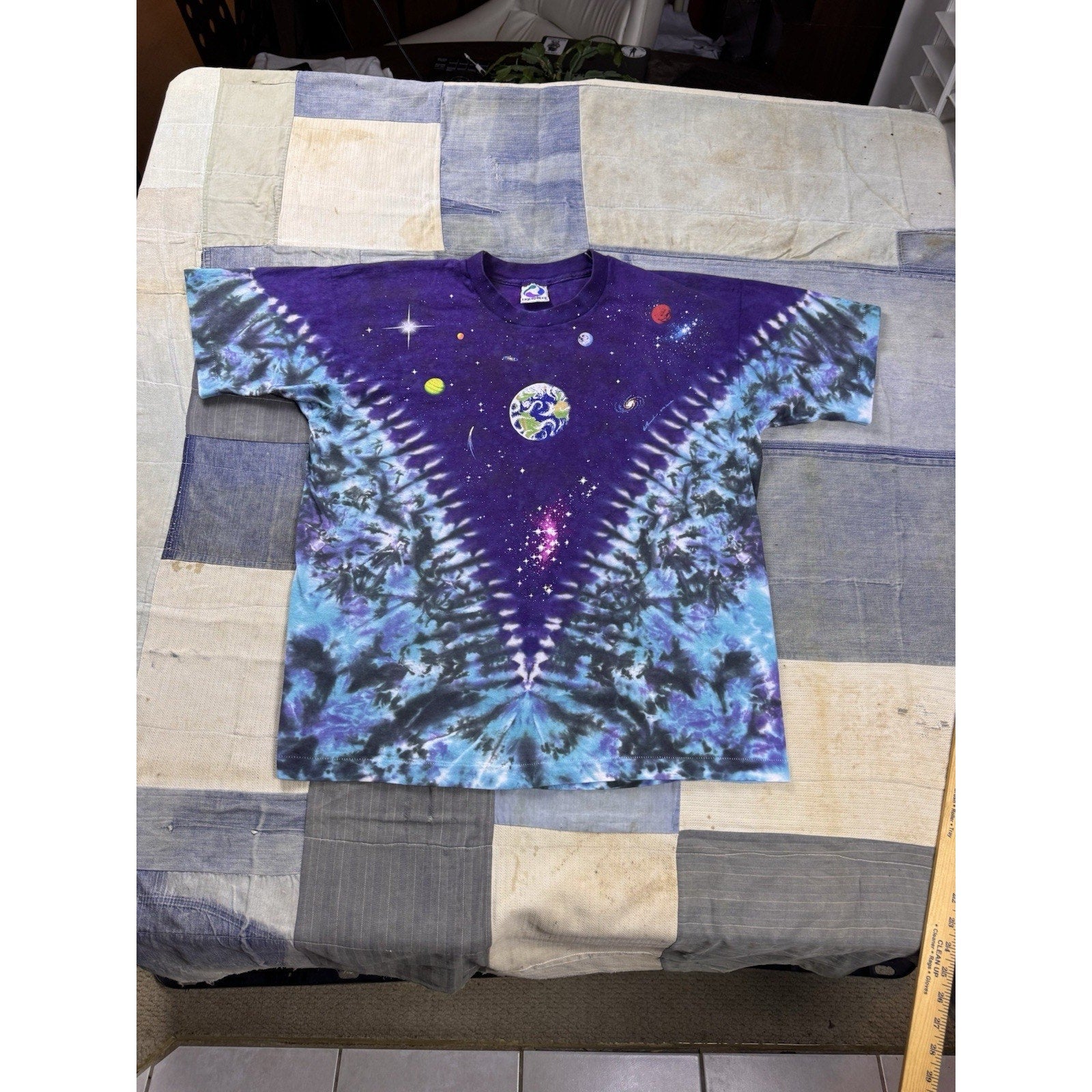 Liquid Blue Earth Planet Galaxy Tie Dye T Shirt XL Purple Space Graphic USA
