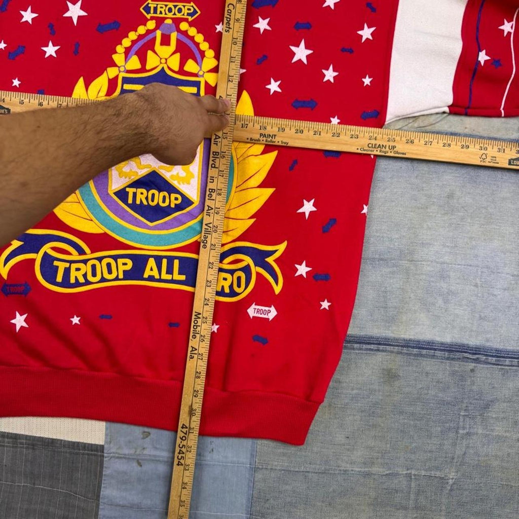 1990s Troop All Pro World of Sports Crest All Over Print Sweatshirt | Extra Large