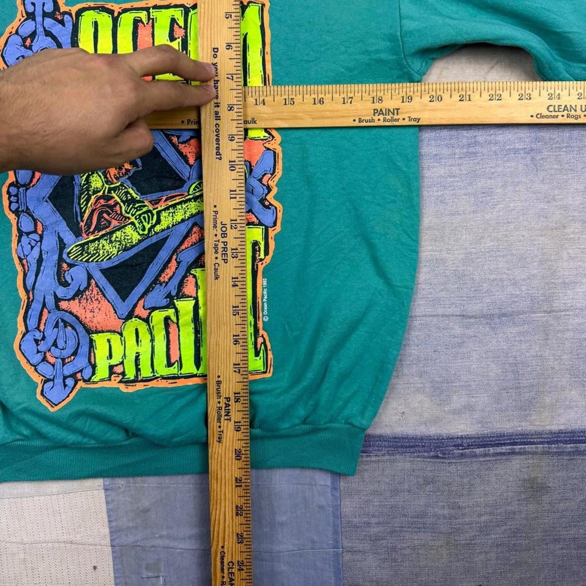 1990s Ocean Pacific Crewneck Sweatshirt Teal Neon Surf Graphic 1992 | M