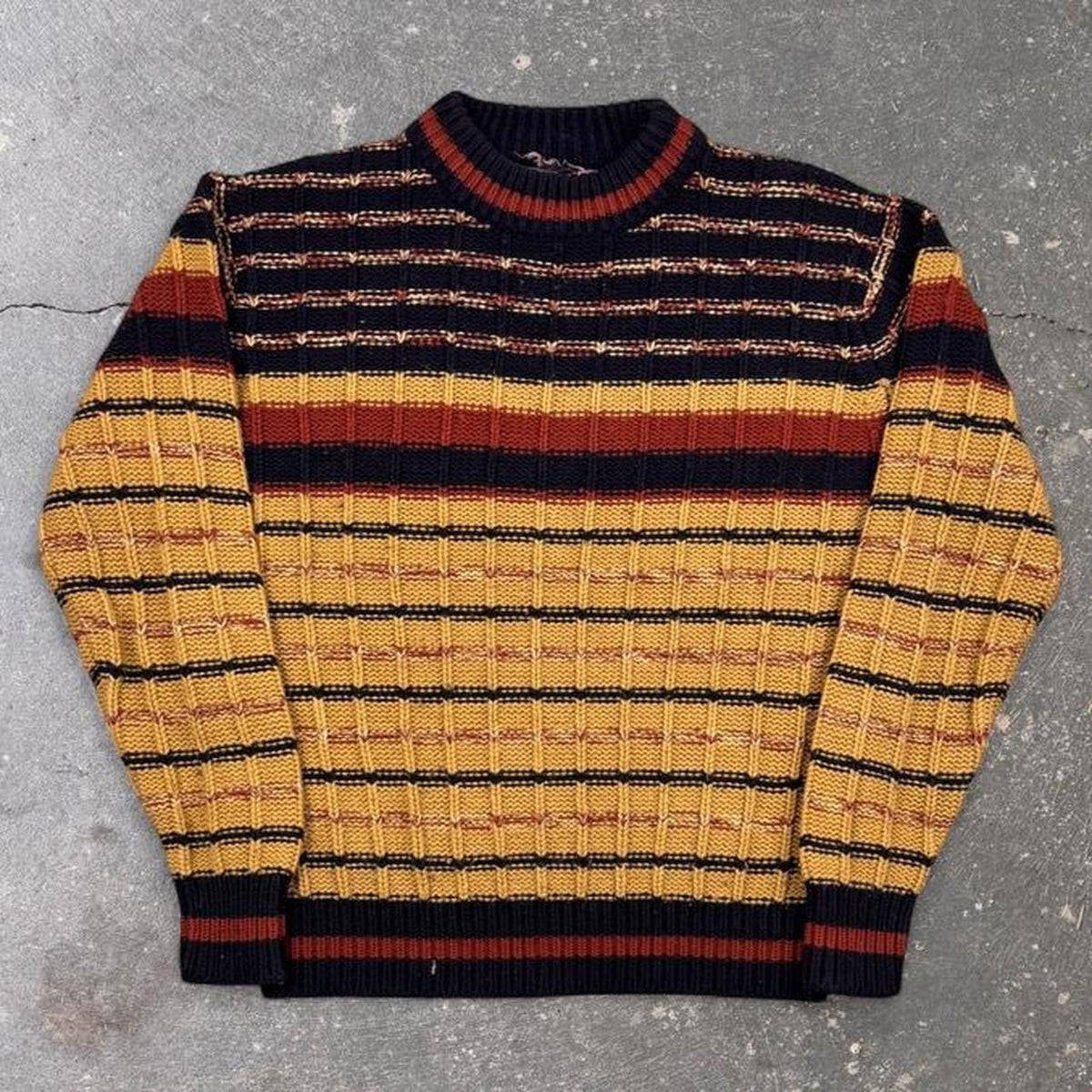 1970s Adrian MacNeil Sportswear Striped Textured Knit Sweater | Large