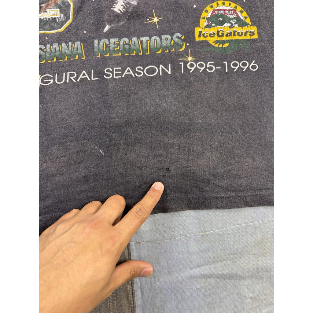 Louisiana IceGators Vintage 1995 Inaugural Season All Over Print T Shirt XL USA