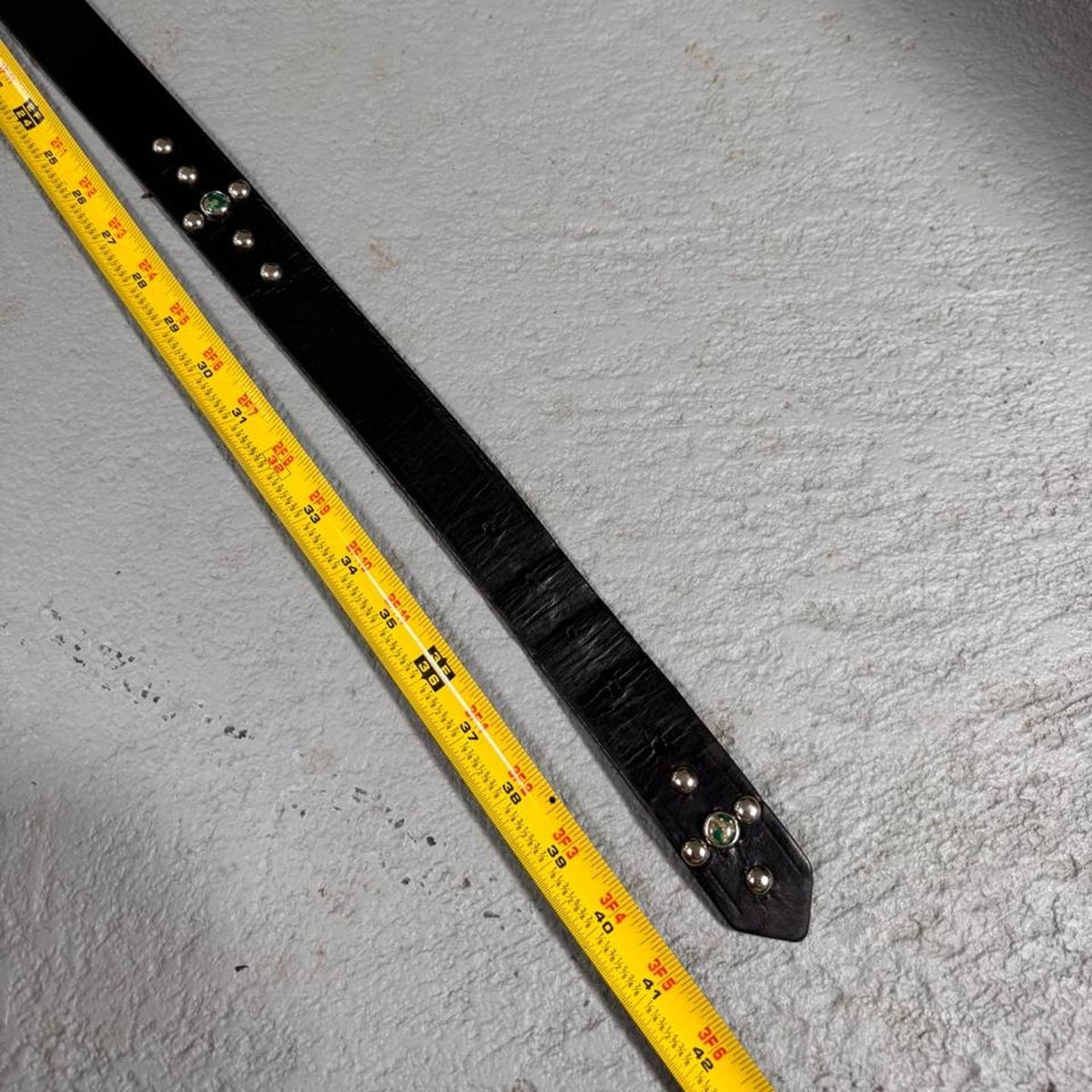 1990s JOED Black Leather Turquoise Studded Belt | Size 36