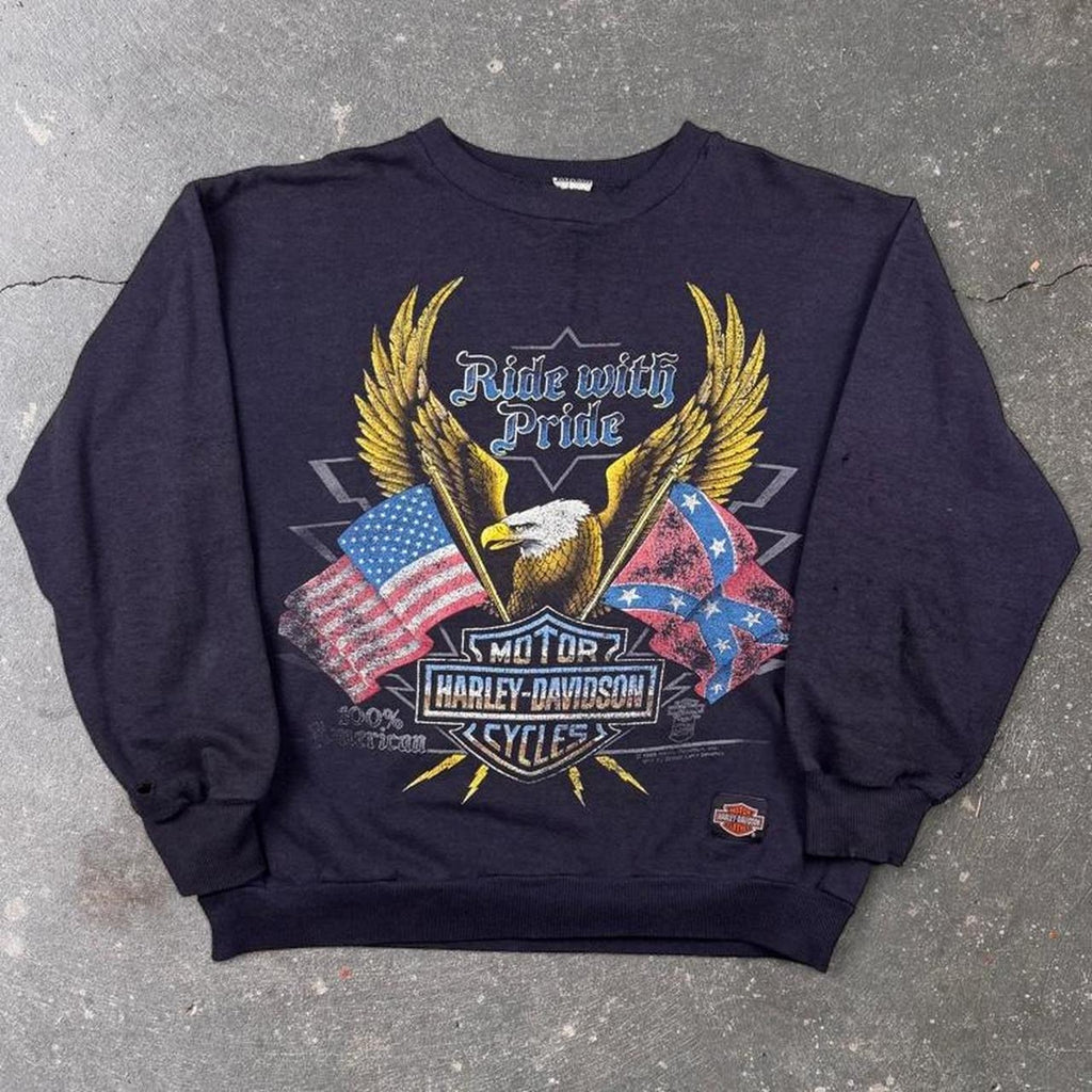 1993 Harley-Davidson Ride With Pride Eagle Flag Crewneck Sweatshirt | 21.5x24