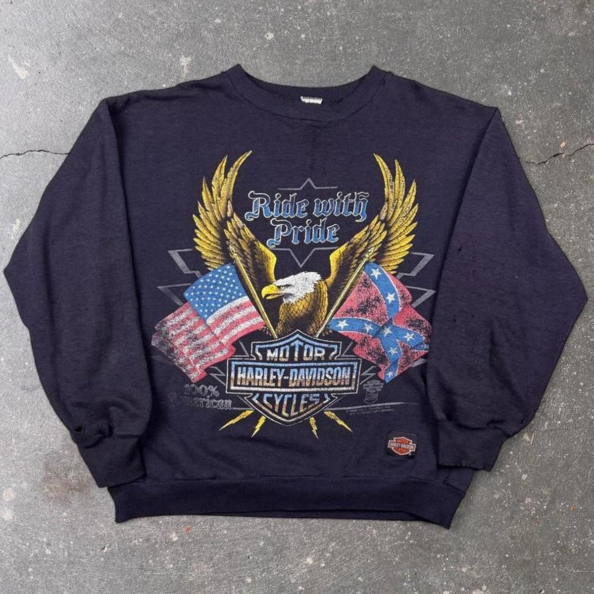 1993 Harley-Davidson Ride With Pride Eagle Flag Crewneck Sweatshirt | 21.5x24