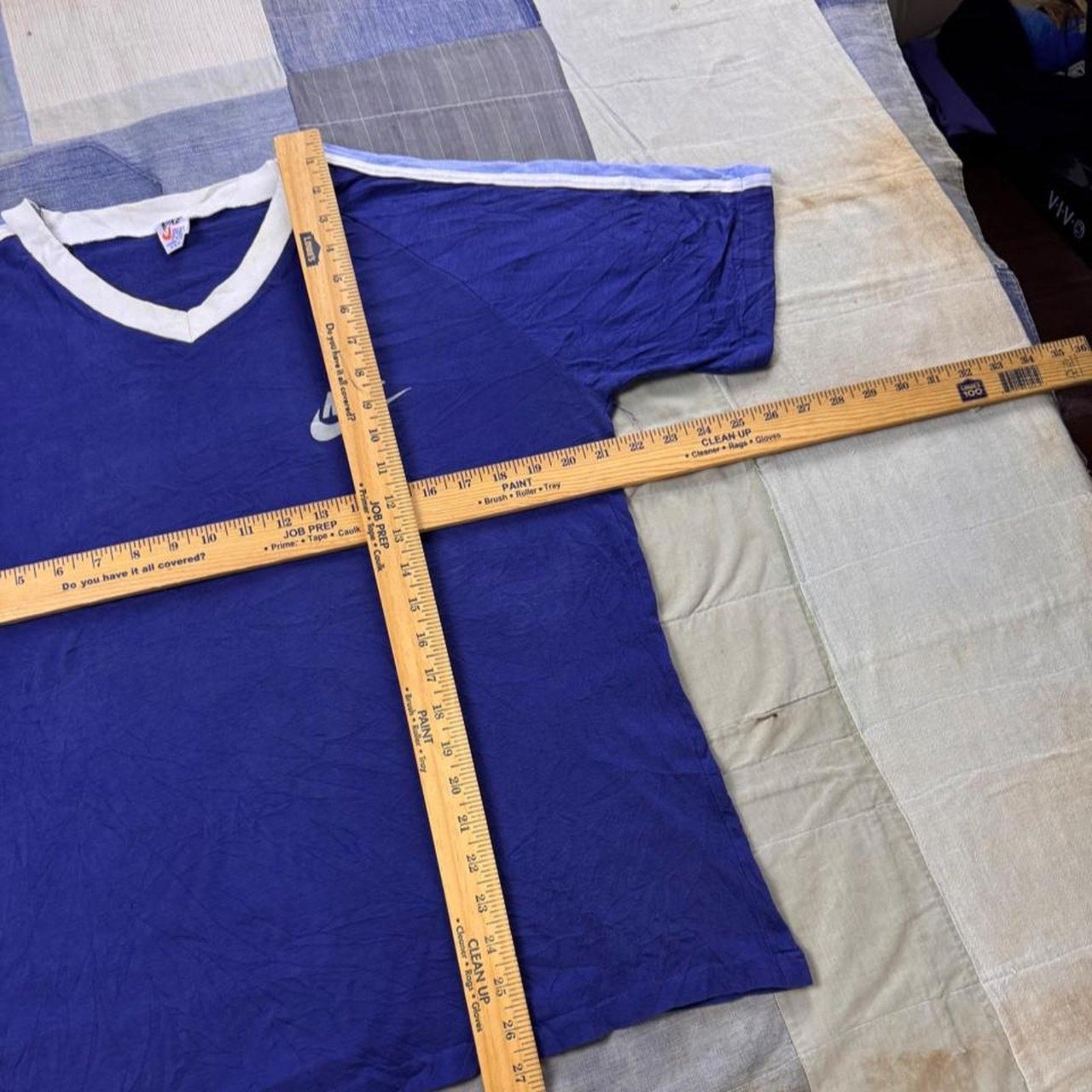 1980s Nike Sportswear Blue V-Neck Ringer Tee | Large