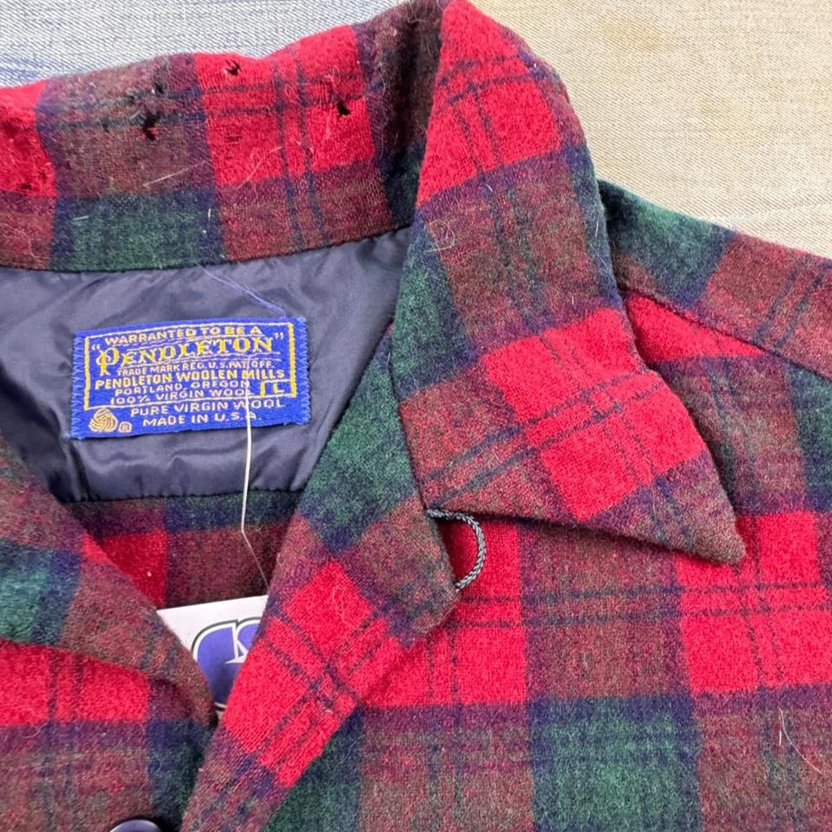 1970s Pendleton Plaid Loop Collar Wool Shirt | Large