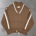 1960s Campus Bulky Knit Shawl Collar Wool Sweater Brown White Stripe | Medium