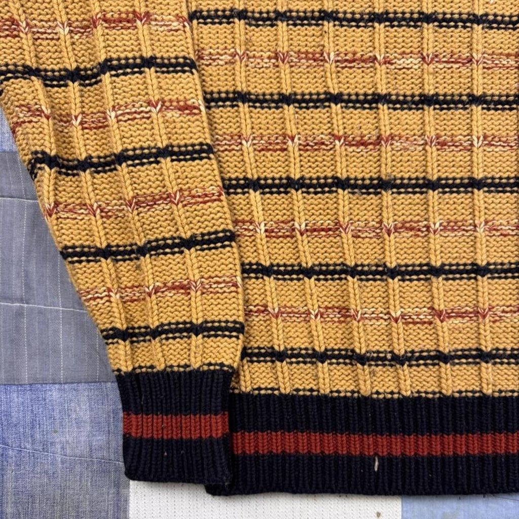 1970s Adrian MacNeil Sportswear Striped Textured Knit Sweater | Large
