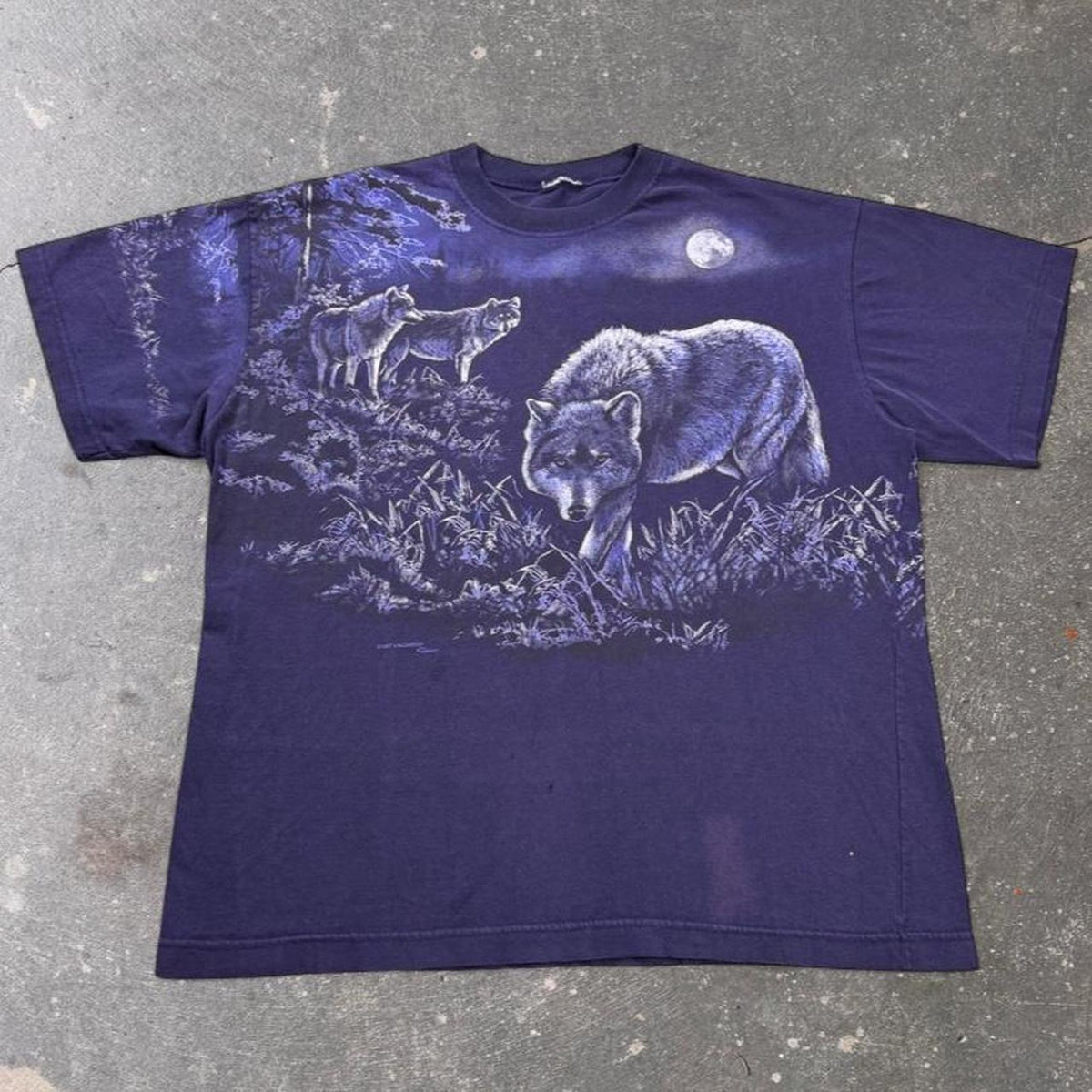 1990s Wolf Moon Forest All Over Print T Shirt | XL