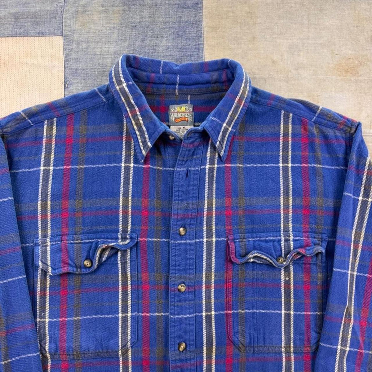 1990s Wilderness Outfitters Blue Plaid Flannel Shirt | XL