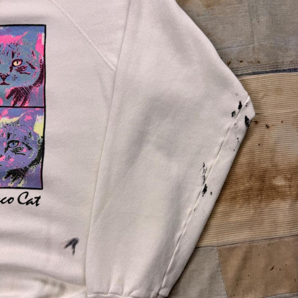 1990s San Francisco Cat Pop Art Raglan Crewneck Sweatshirt | Large