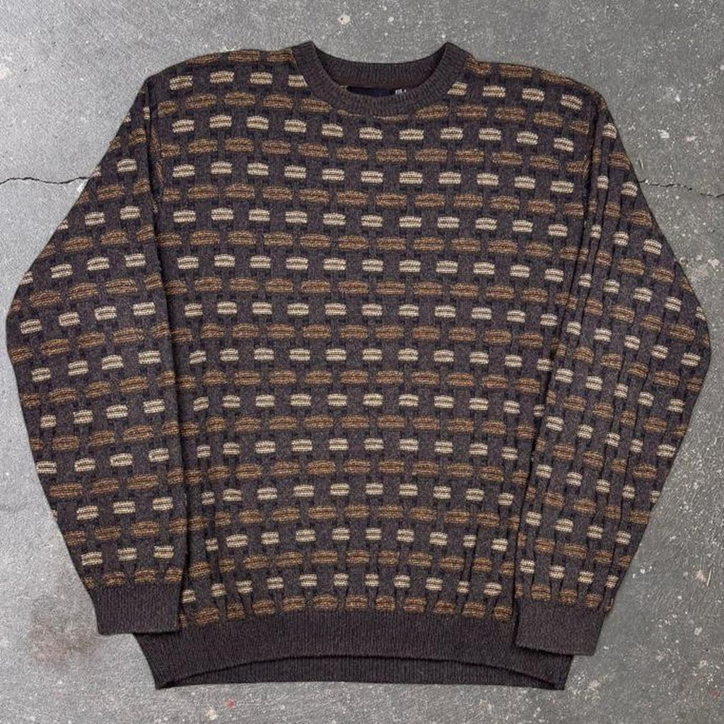 1990s Bill Blass Geometric Textured Knit Crewneck Sweater | 2XL