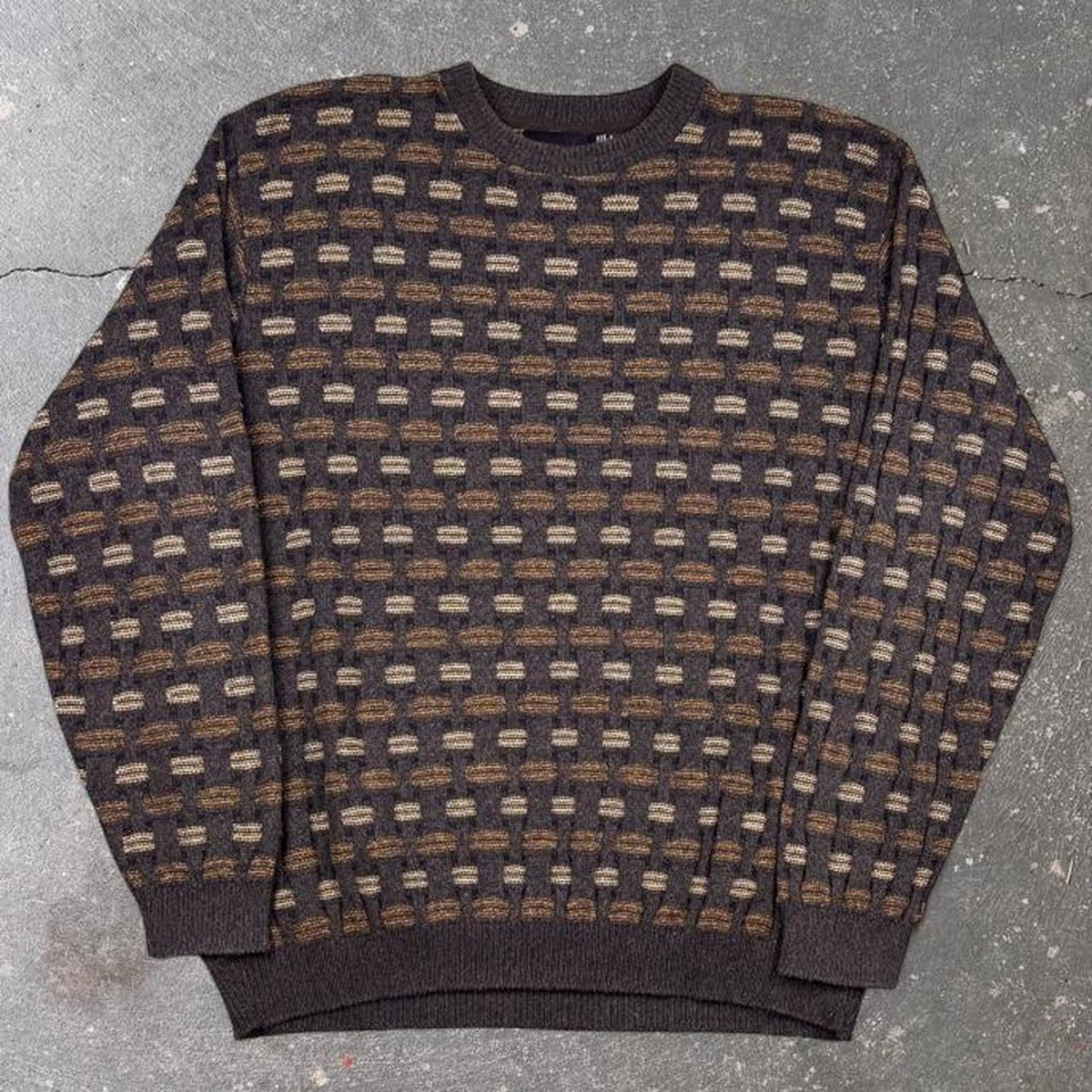 1990s Bill Blass Geometric Textured Knit Crewneck Sweater | 2XL