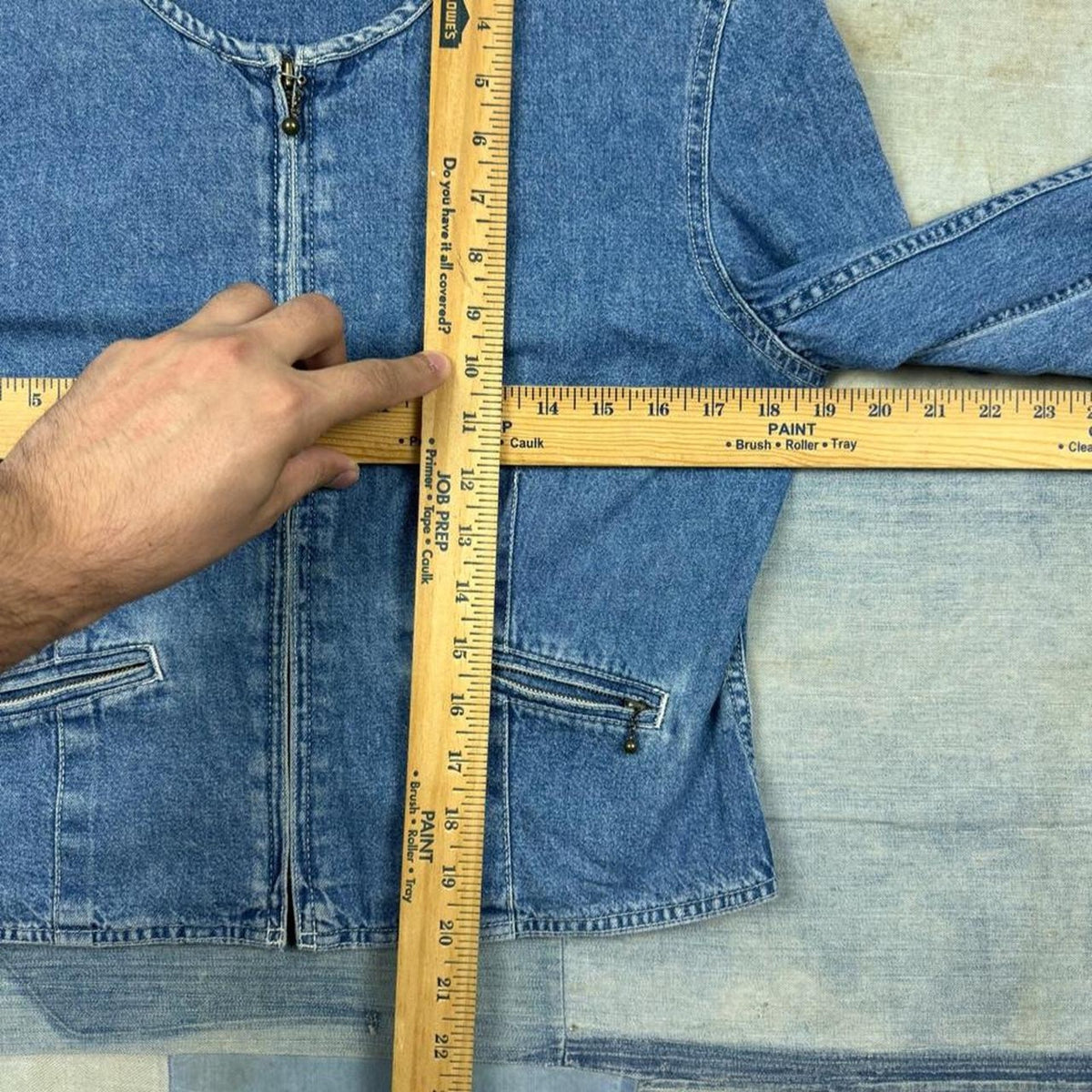 1990s Lizwear Petites Collarless Denim Zip Jacket | Medium