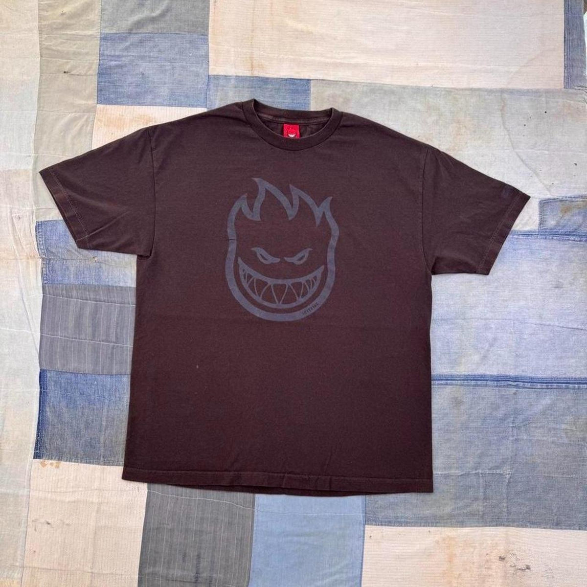 2000s Spitfire Wheels Bighead Flame Logo Brown Skate Tee | XL