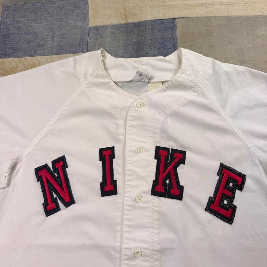 1990s Nike Spellout Baseball Jersey Button Up Shirt | Large