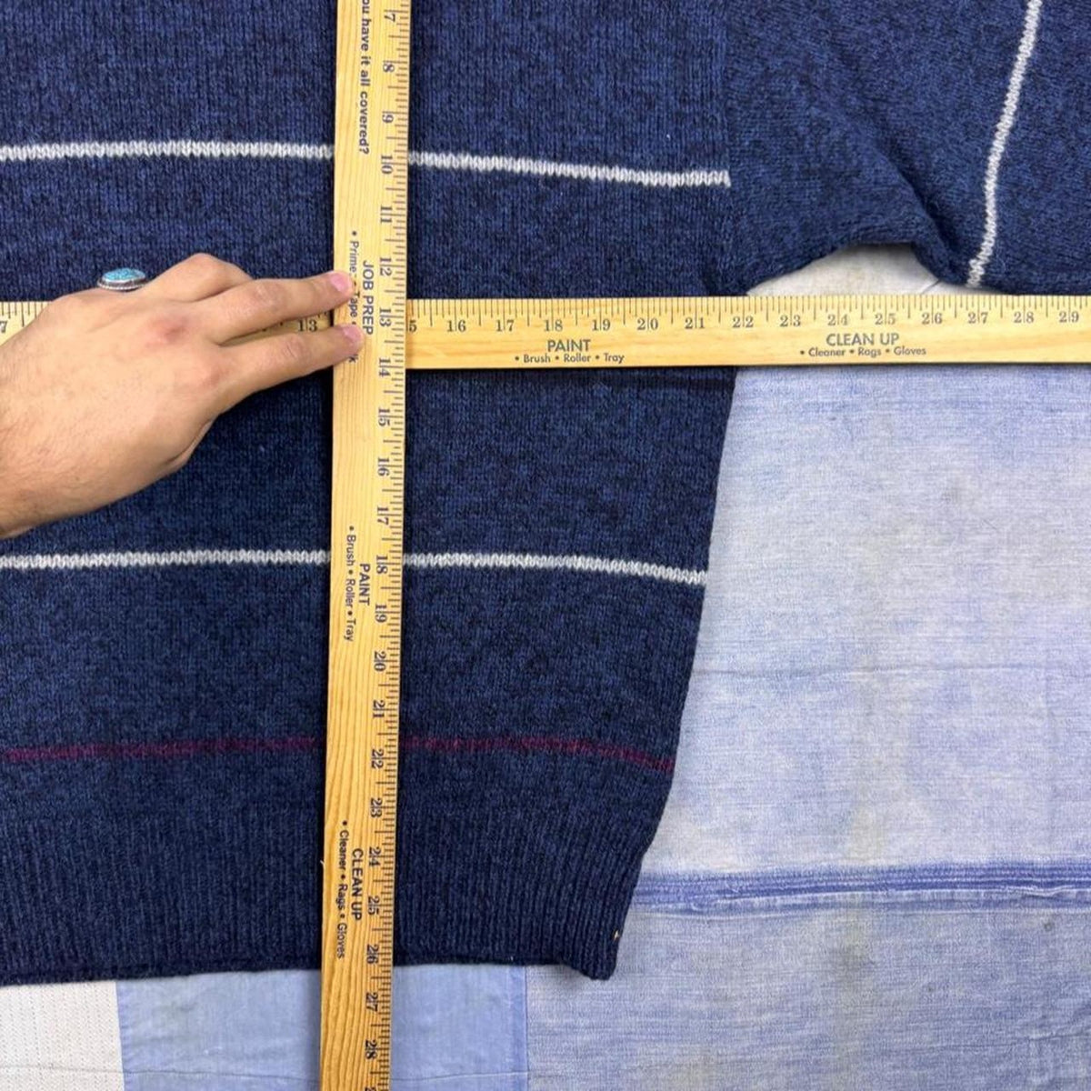 1980s Eddie Bauer Wool Striped Crewneck Sweater Navy Pinstripe Made in USA | L