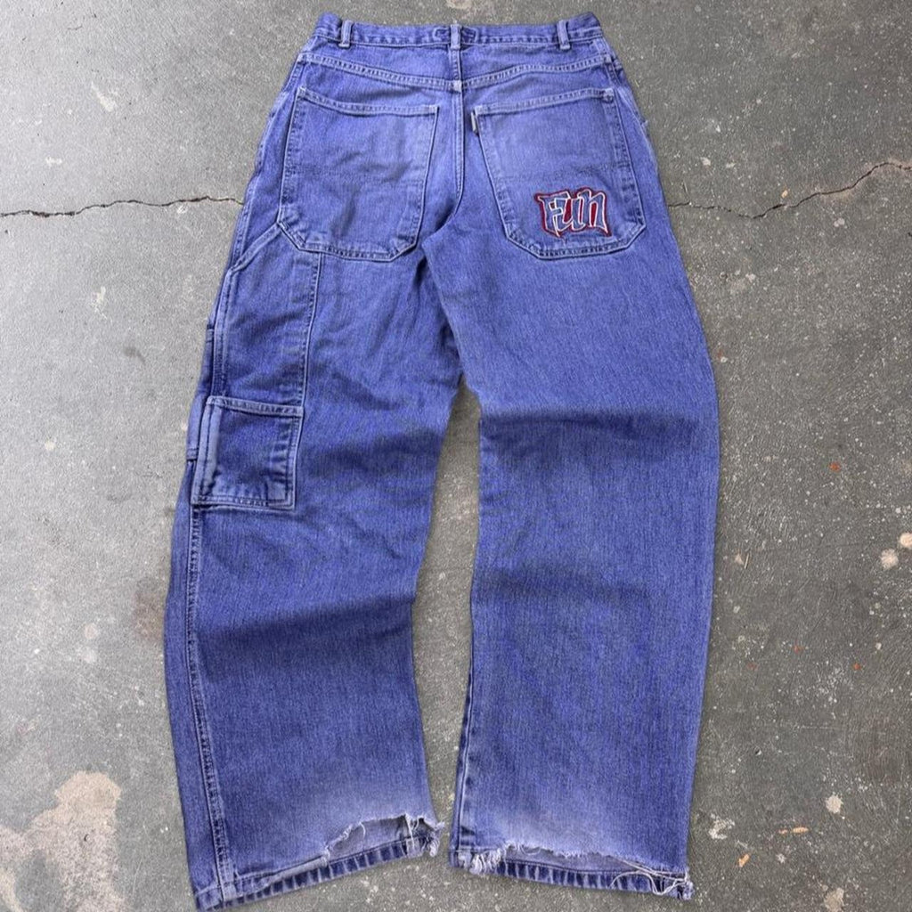 2000s Fun Embroidered Baggy Cargo Jeans | 28x30