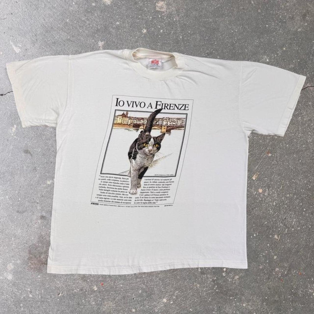 1996 Io Vivo A Firenze Italian Cat Tee | L