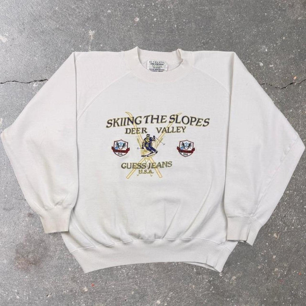 1990s Guess Jeans Deer Valley Skiing Graphic Sweatshirt | Medium