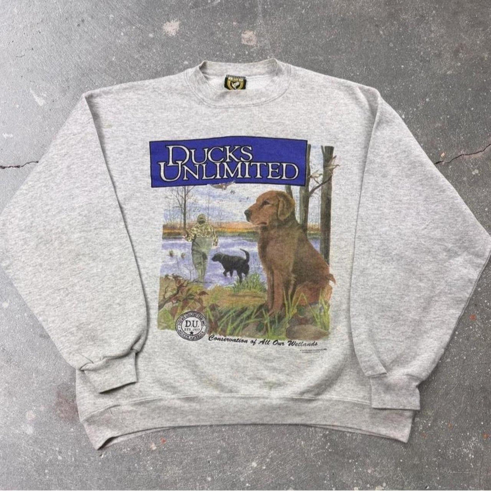 1990s Ducks Unlimited Wetlands Hunting Dog Graphic Sweatshirt | XL