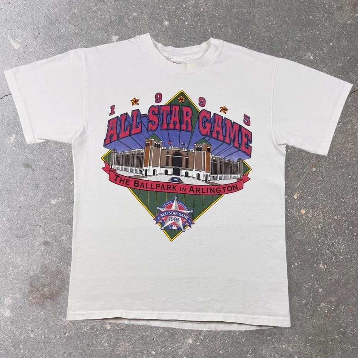 1995 MLB All-Star Game Texas Rangers Arlington Baseball Tee White | Medium