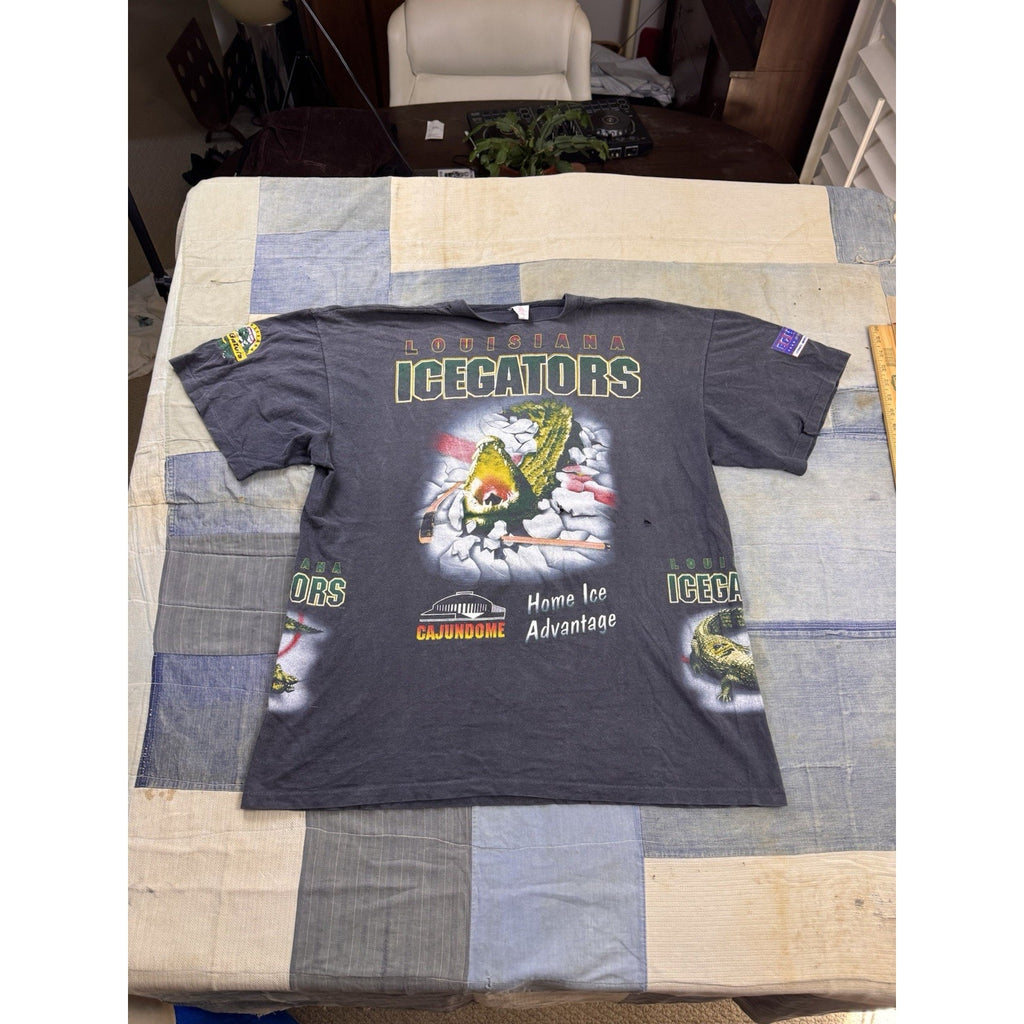Louisiana IceGators Vintage 1995 Inaugural Season All Over Print T Shirt XL USA