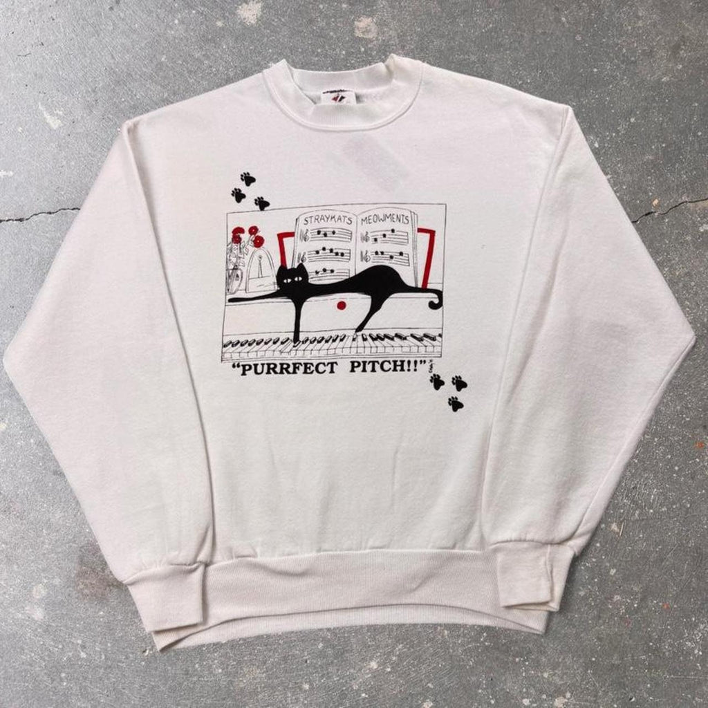 1990s Purrfect Pitch Cat Piano Graphic Sweatshirt | Medium