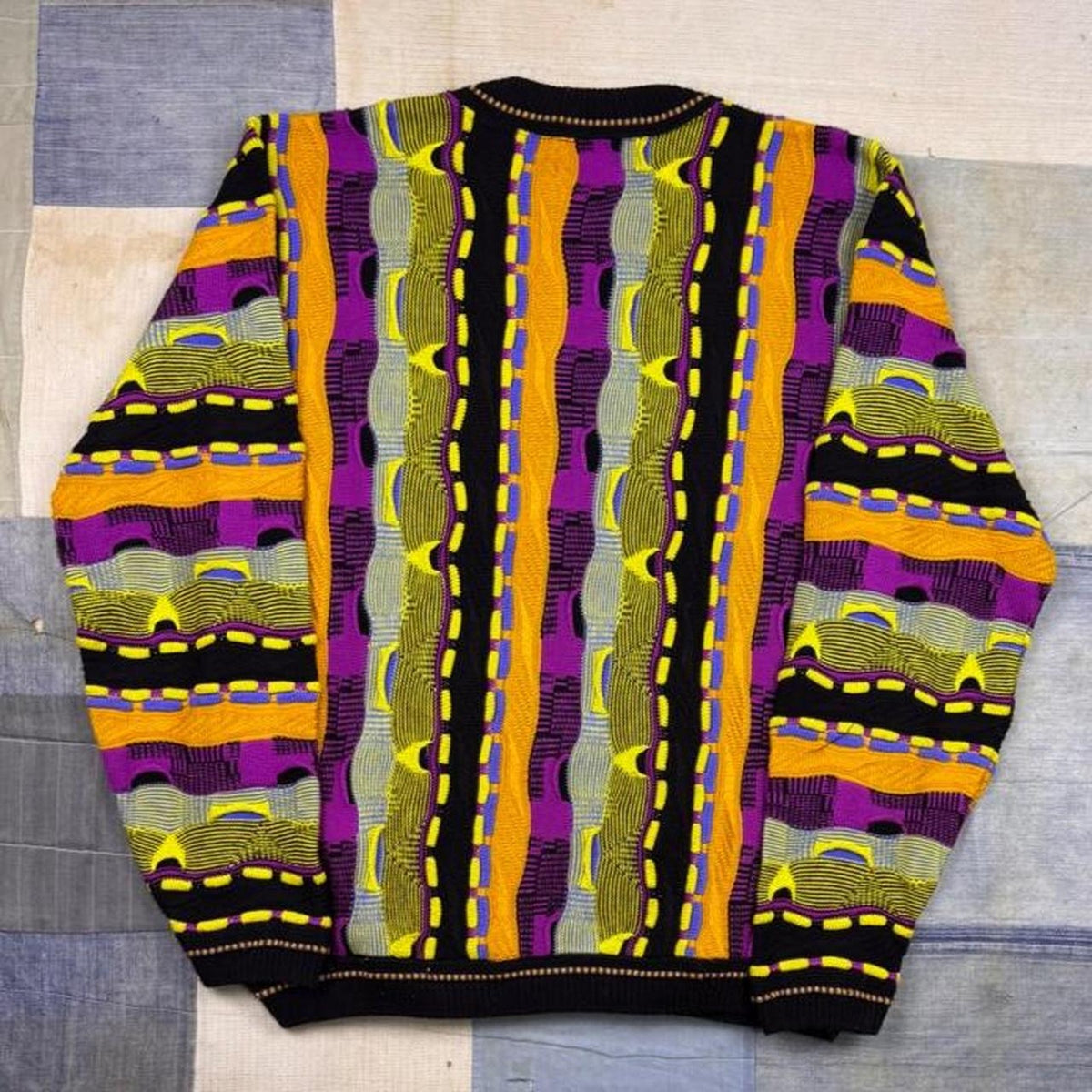 1990s Steven Land 3D Textured Coogi Style Neon Knit Sweater | Medium
