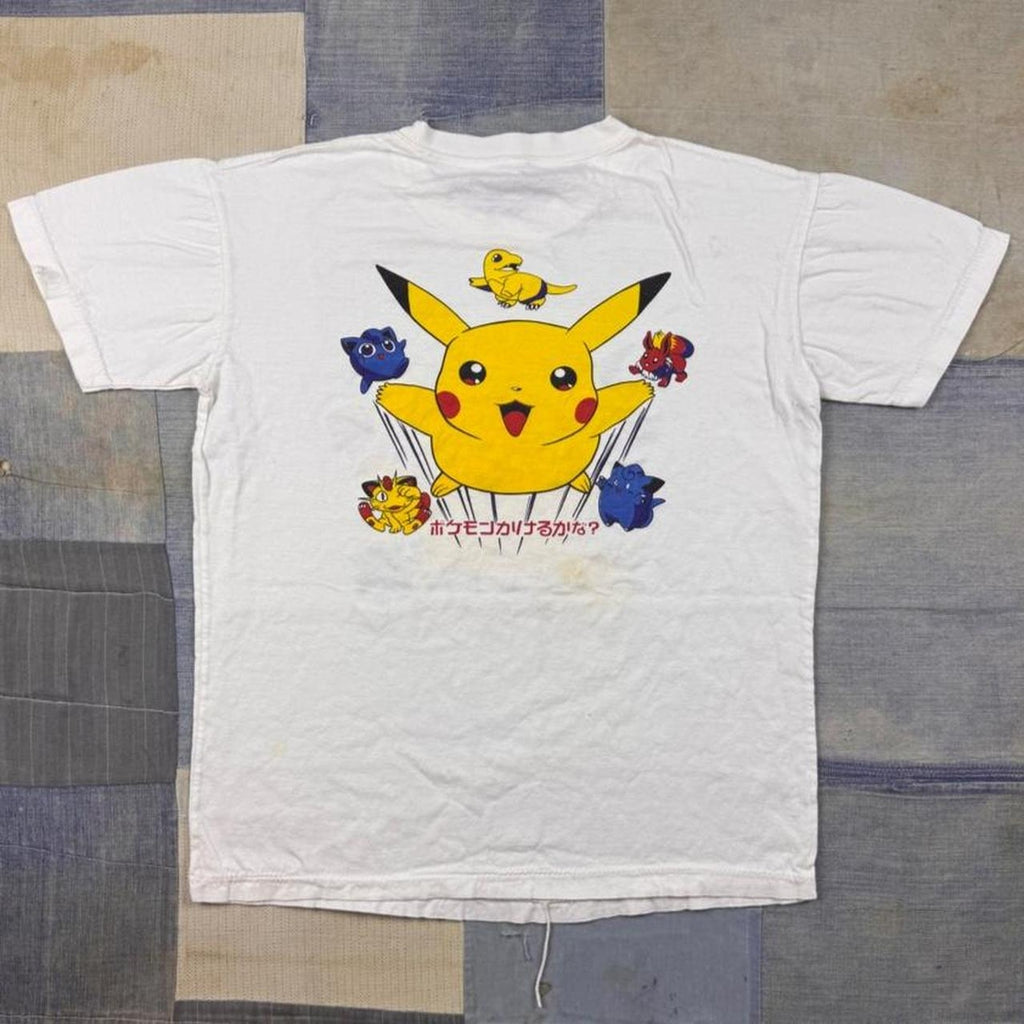 Pokémon Pikachu Japanese Text Double Sided White Graphic Tee | Small Fit