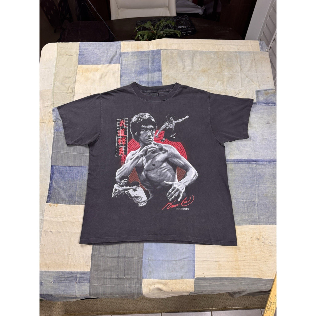 Vintage 1997 Bruce Lee Martial Arts Graphic T Shirt Movie Kung Fu Black Large