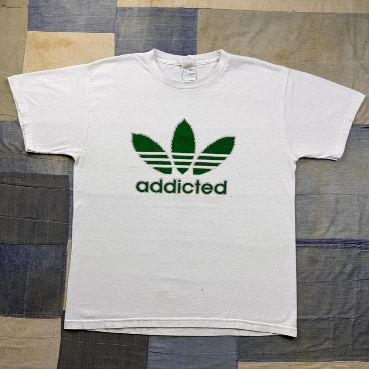 1990s Addicted Adidas Parody Marijuana Weed Graphic Tee | Large